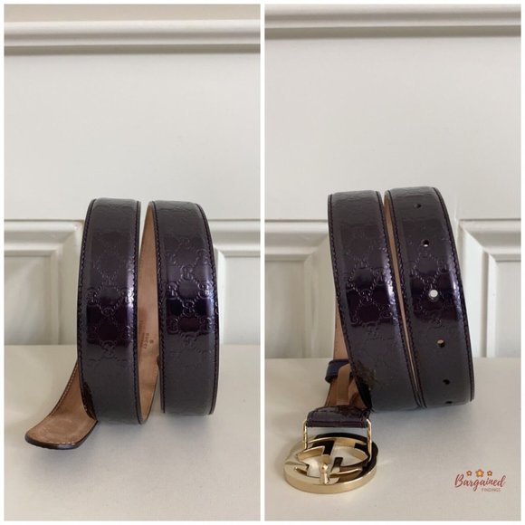 Authentic Gucci Purple Microguccissima Patent Leather Interlocking G Belt 85/34 - Picture 8 of 13